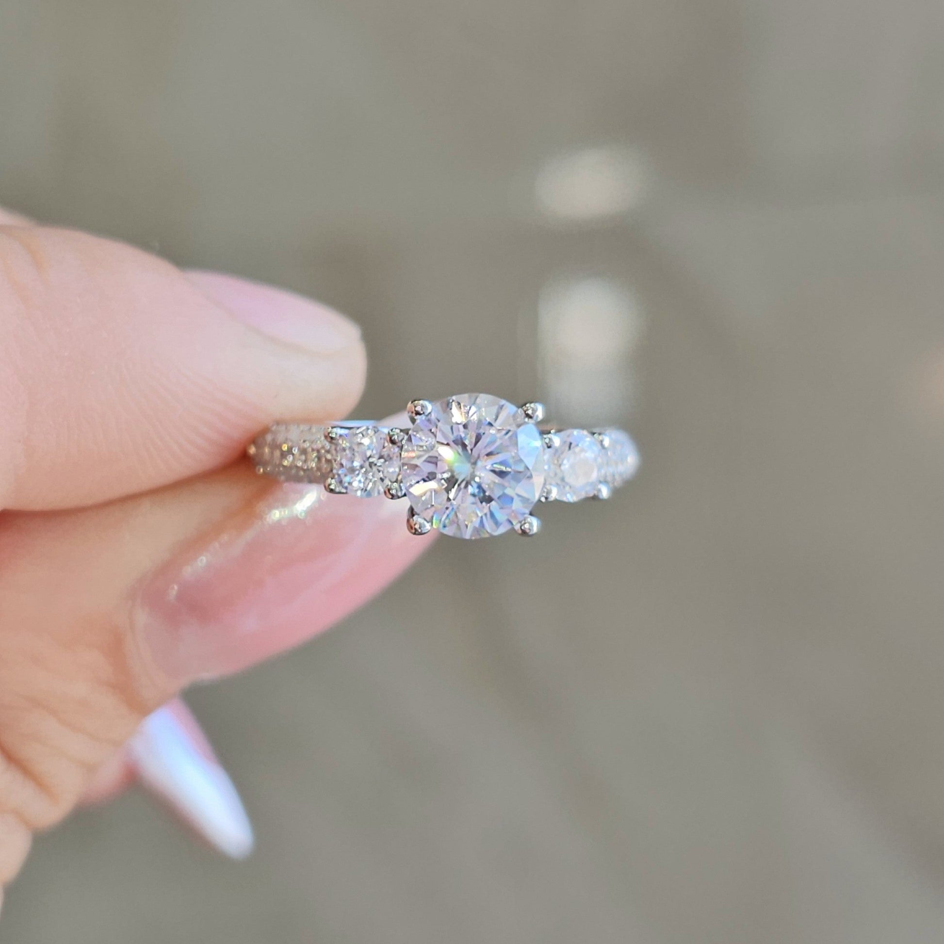Glistening Three-Stone Silver Ring - Dearest Diamonds