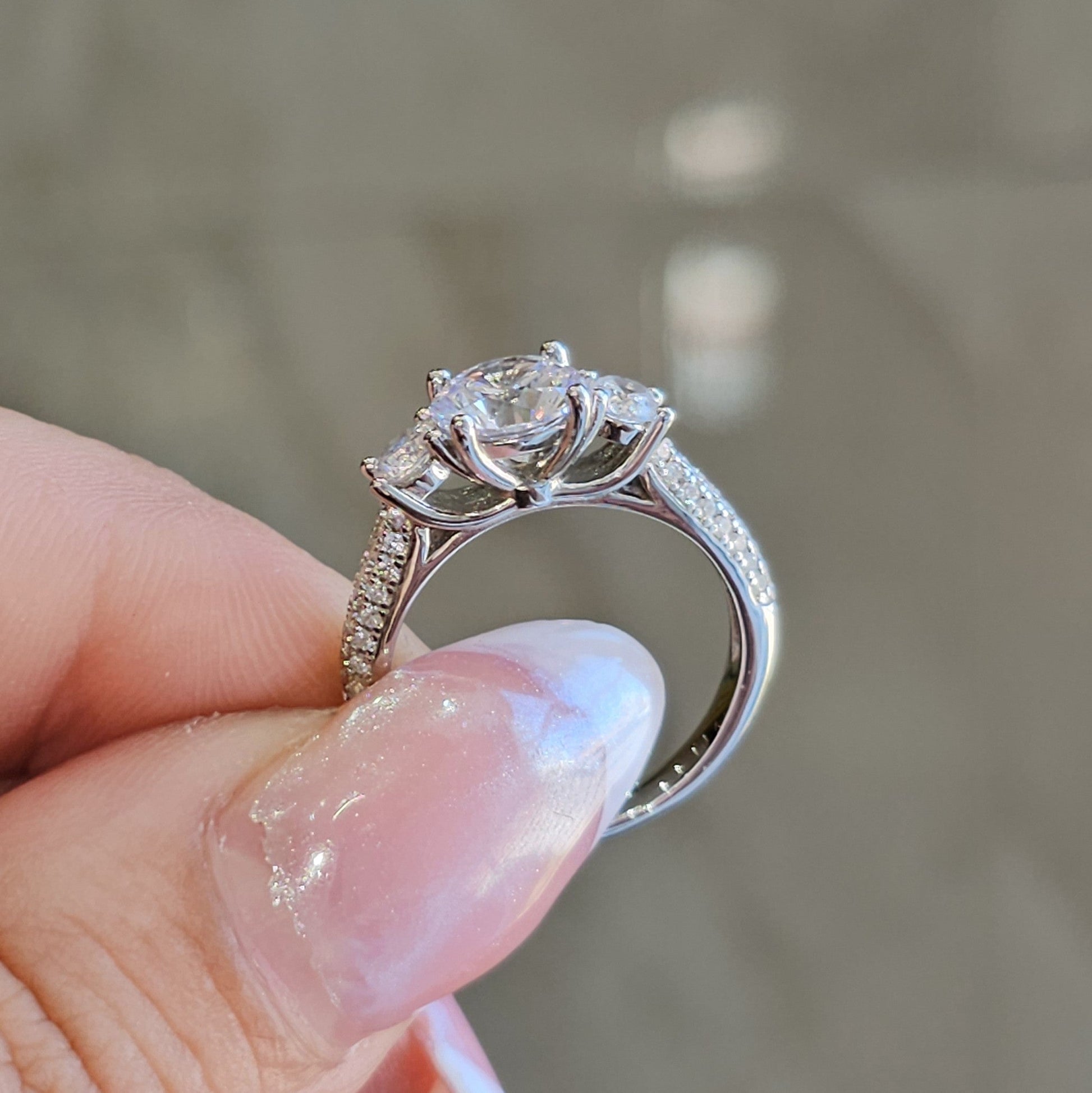 Glistening Three-Stone Silver Ring - Dearest Diamonds
