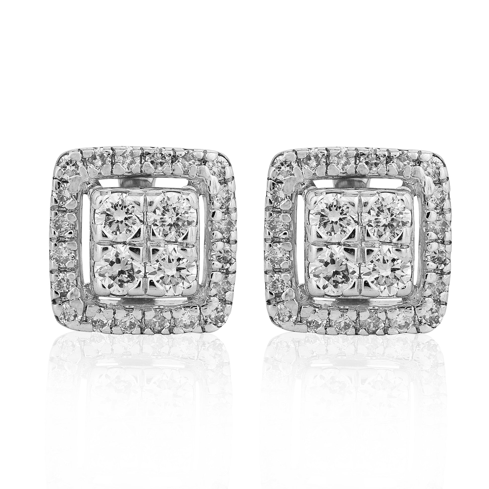 Square Cluster with Halo Earrings - Dearest Diamonds