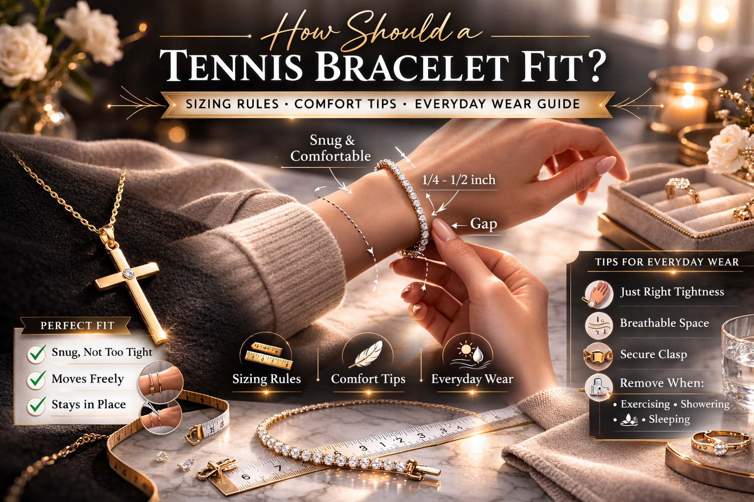 How Should a Tennis Bracelet Fit? Sizing Rules, Comfort Tips, and Everyday Wear Guide