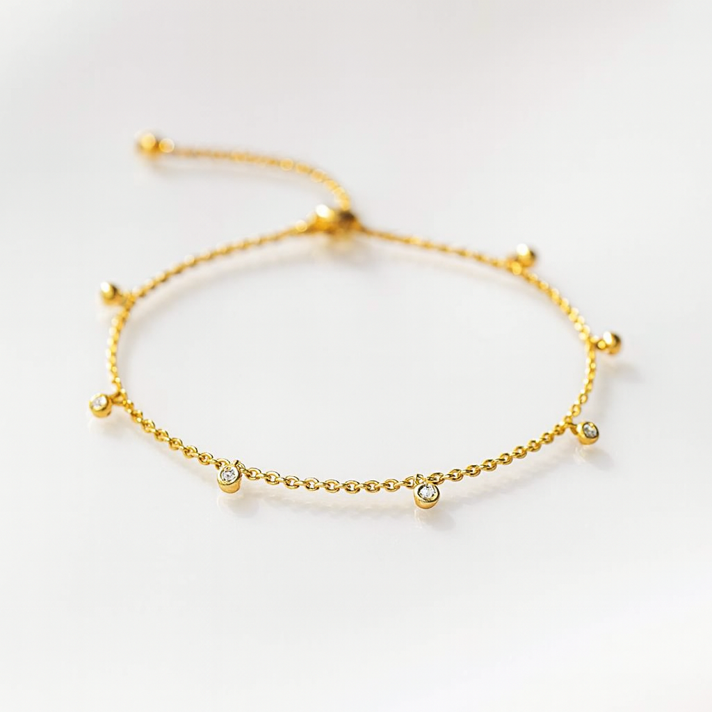 Gold Plated Dangly Stones Anklet