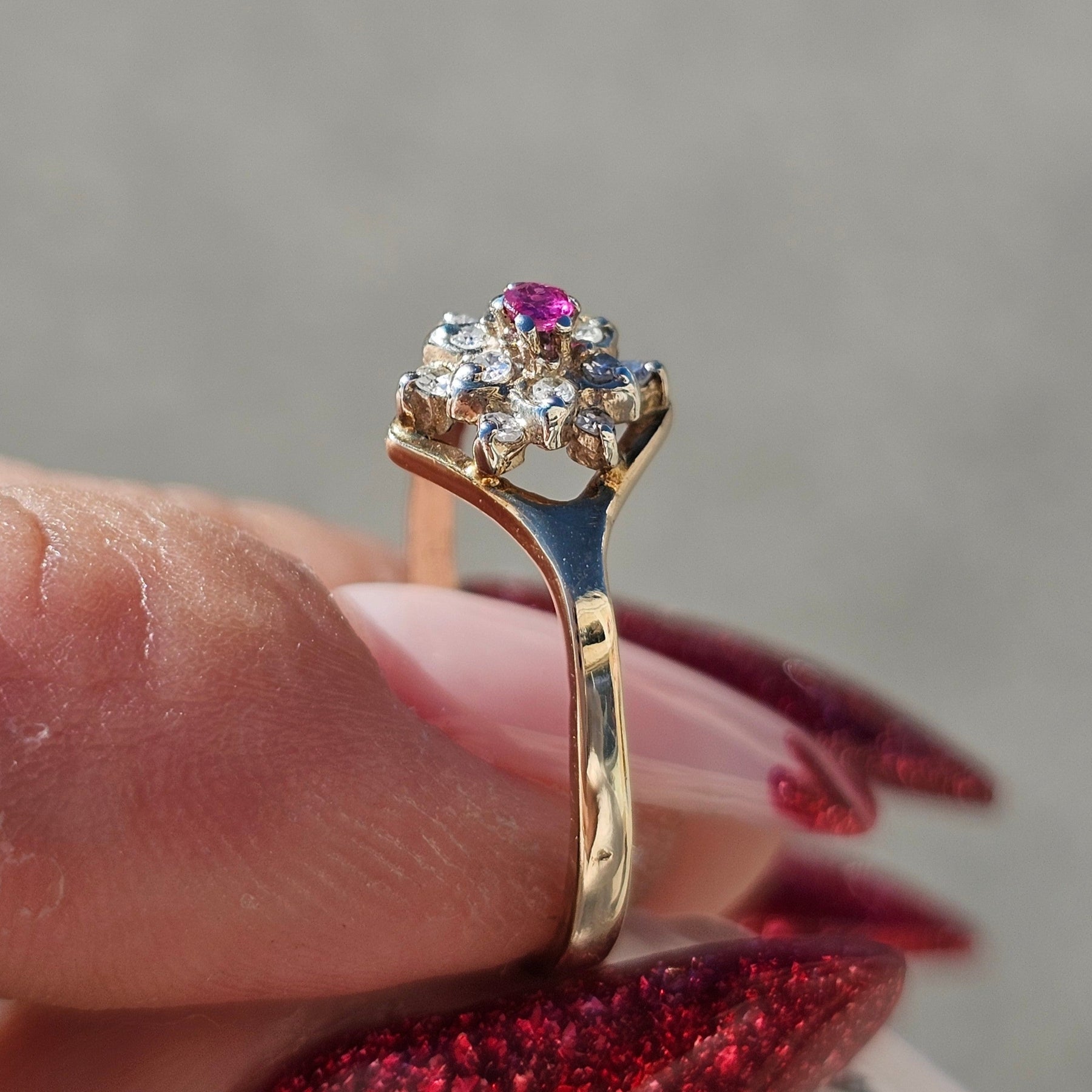 Floral Ruby Ring with Natural Diamonds - Dearest Diamonds