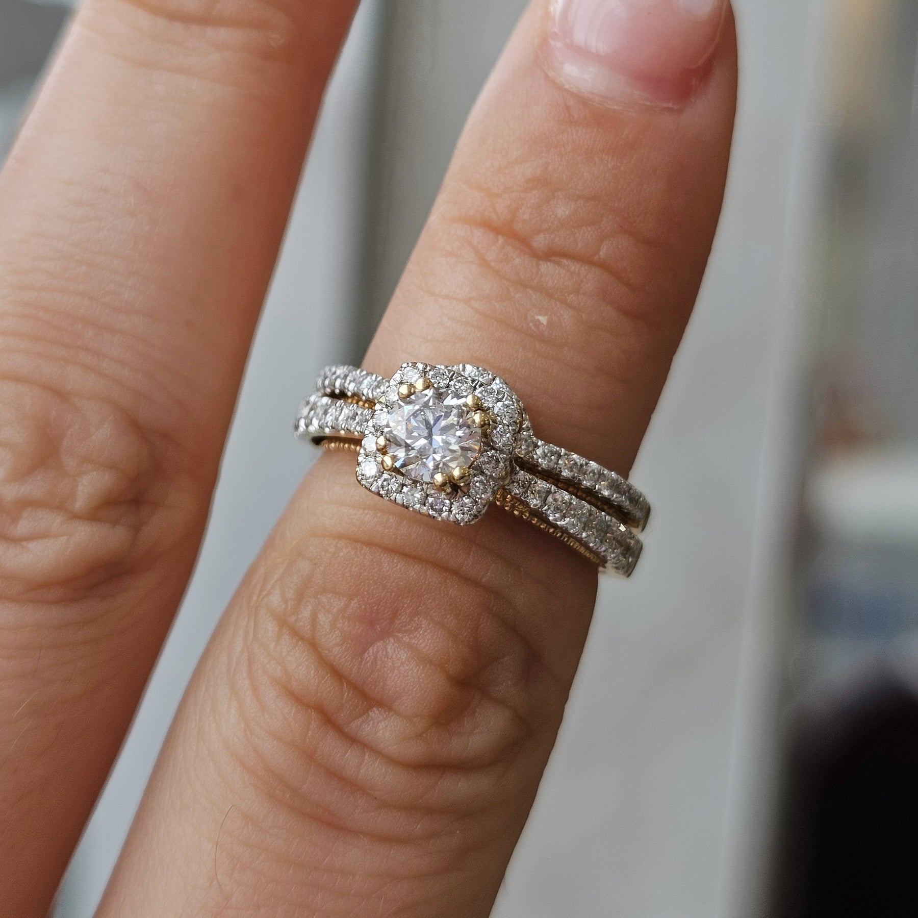 Round Natural Diamond Bridal Set with Halo - Dearest Diamonds