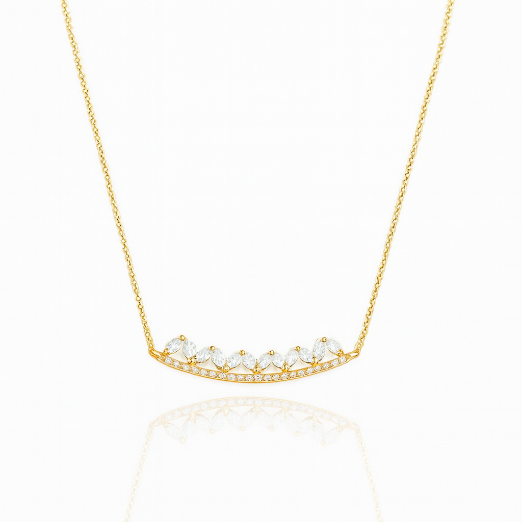 Curved Diamond Bar with Ovals Necklace