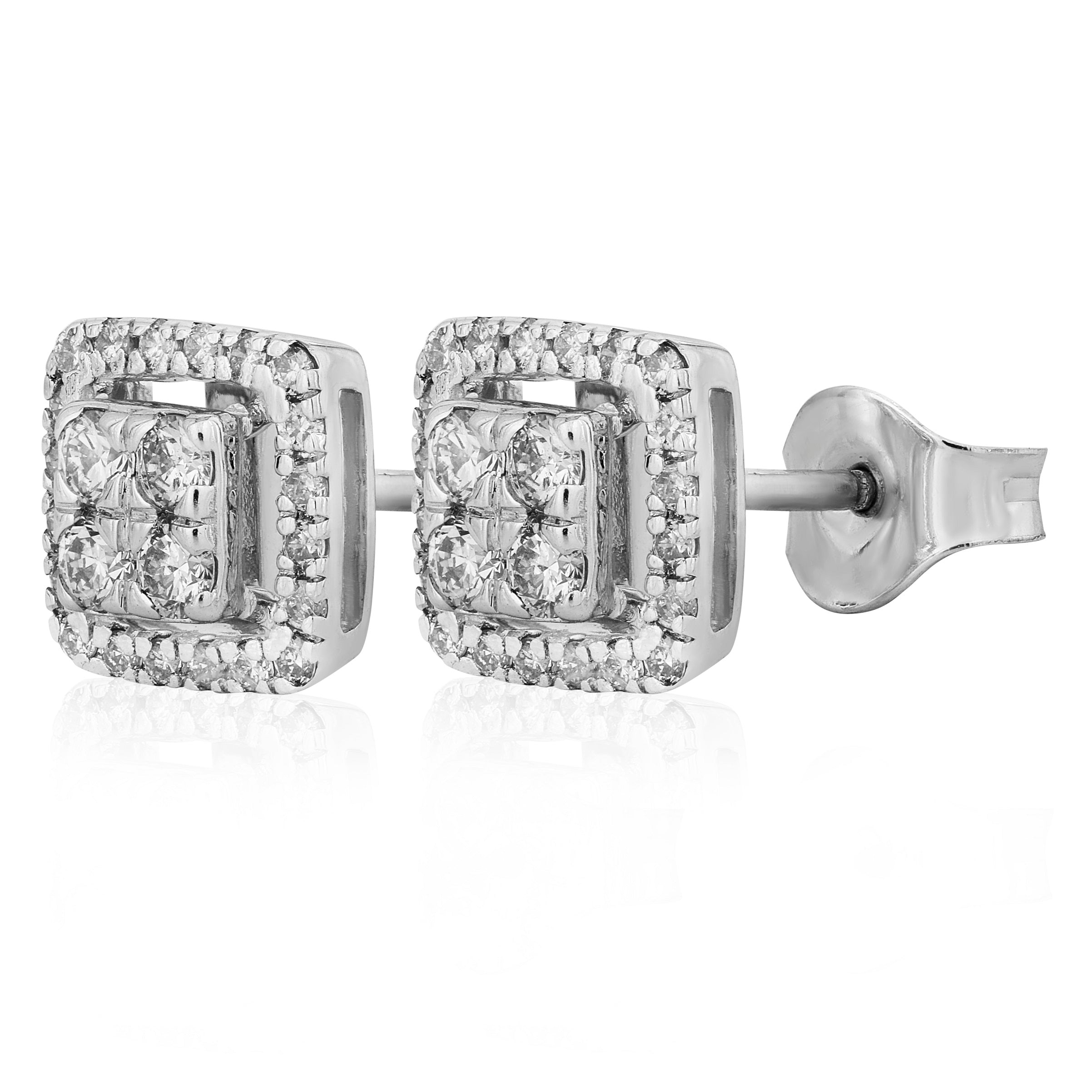 Square Cluster with Halo Earrings - Dearest Diamonds