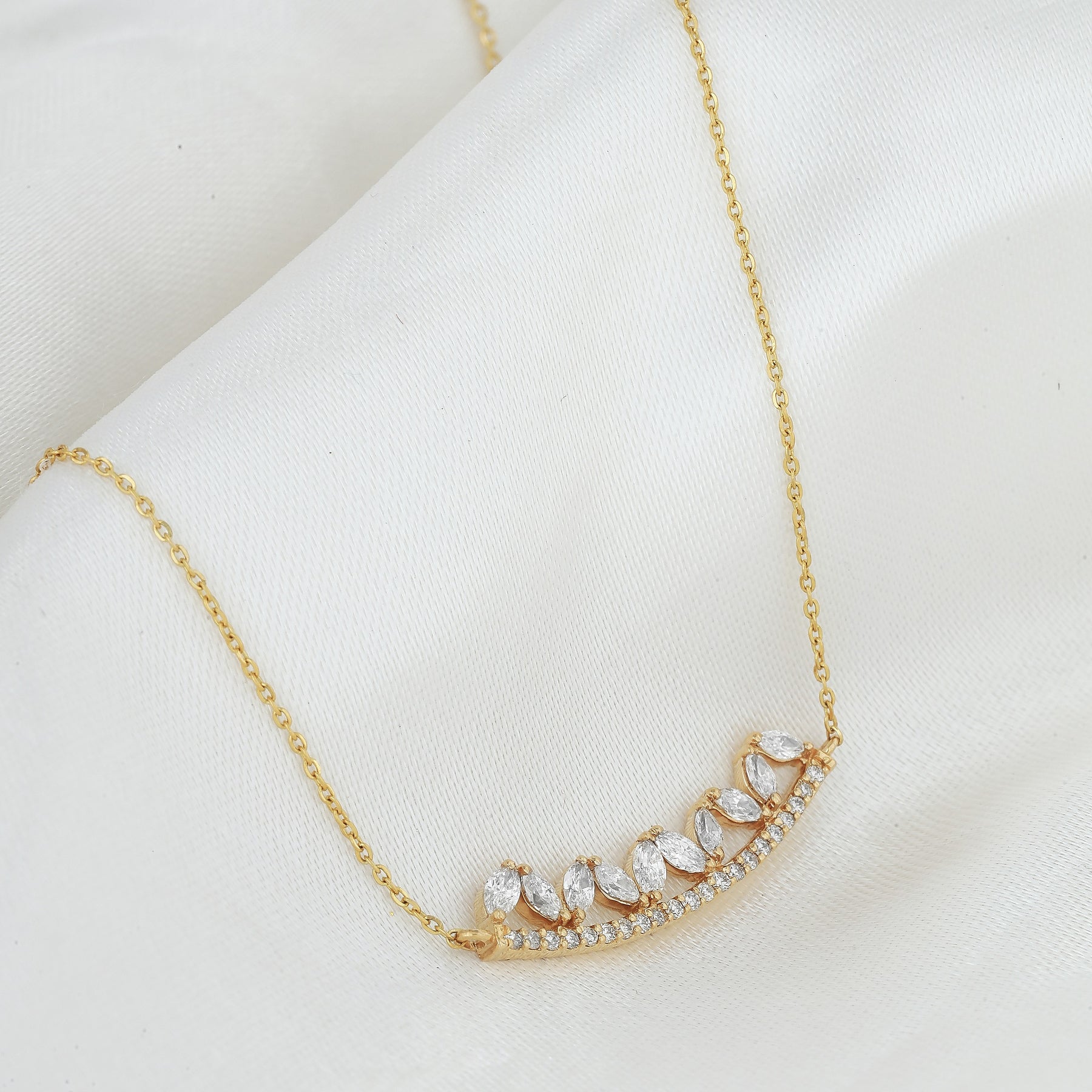 Curved Diamond Bar with Ovals Necklace - Dearest Diamonds