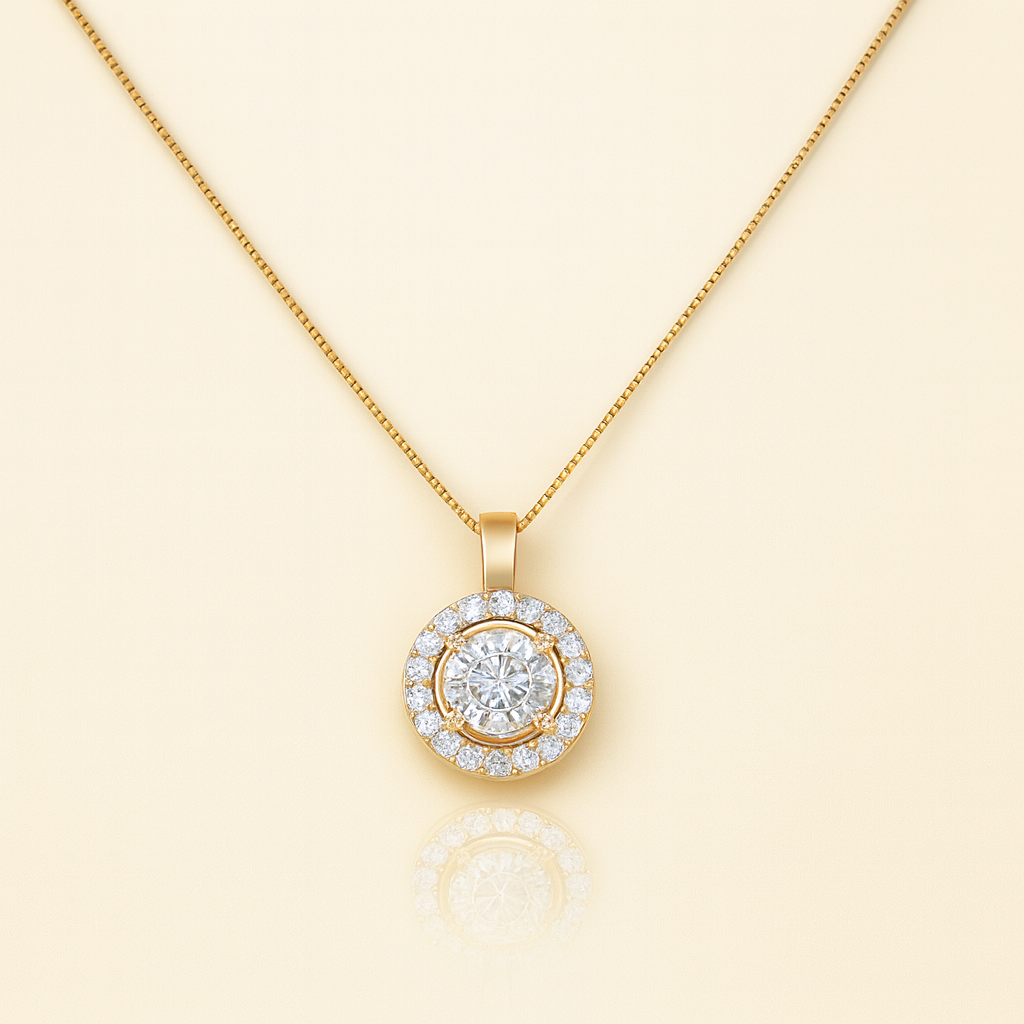 Cluster Round with Halo Necklace