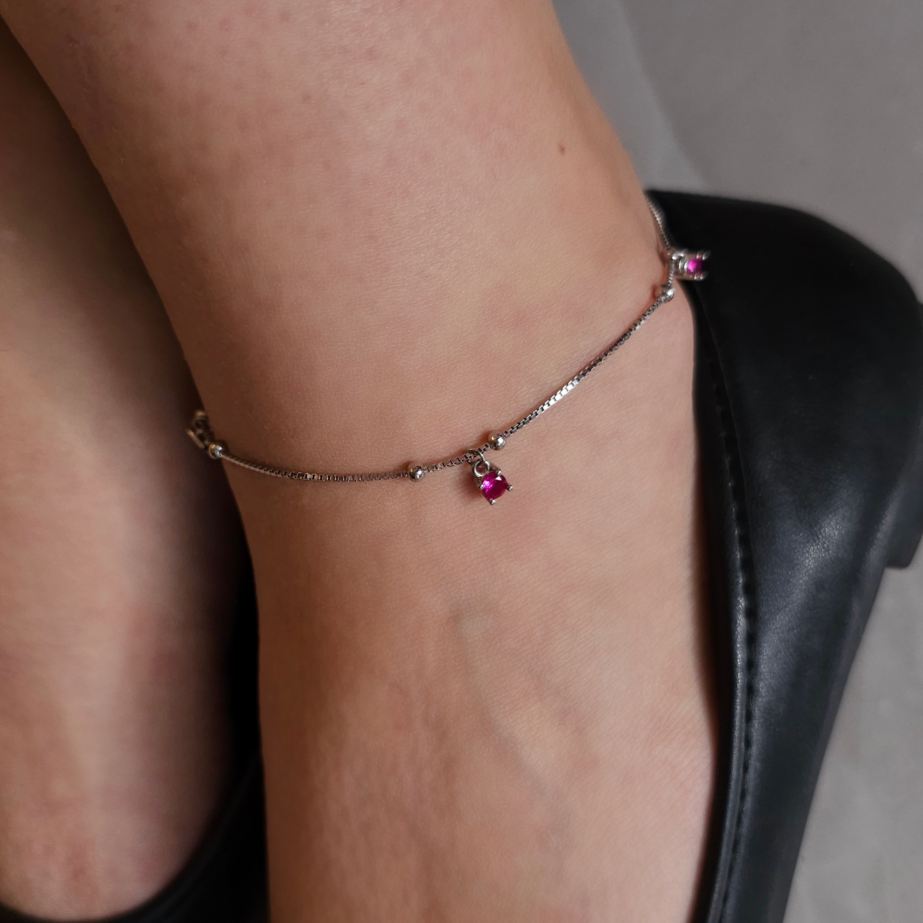 Spaced Out Pink Stones Anklet - Dearest Diamonds