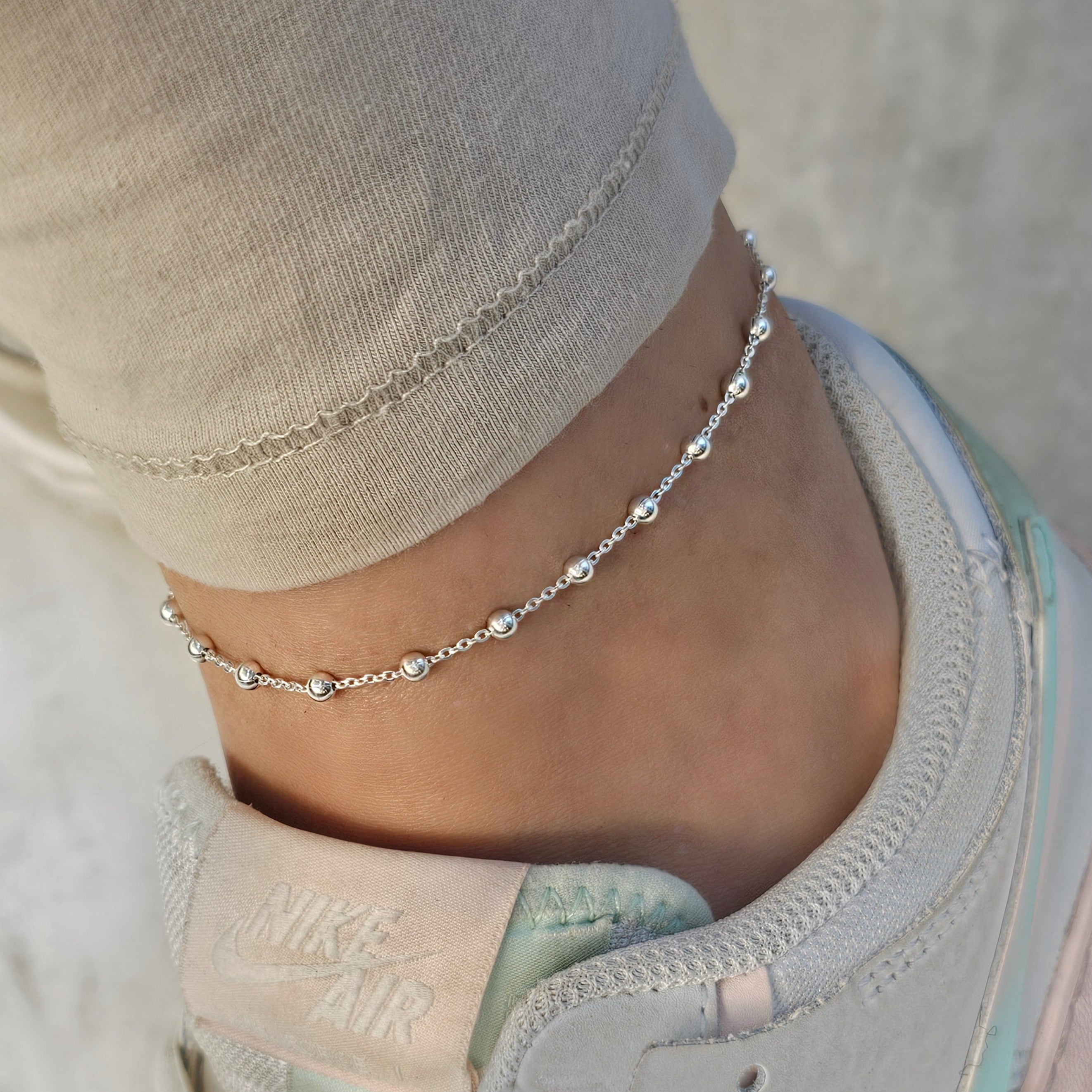 Spaced Out Silver Balls Anklet