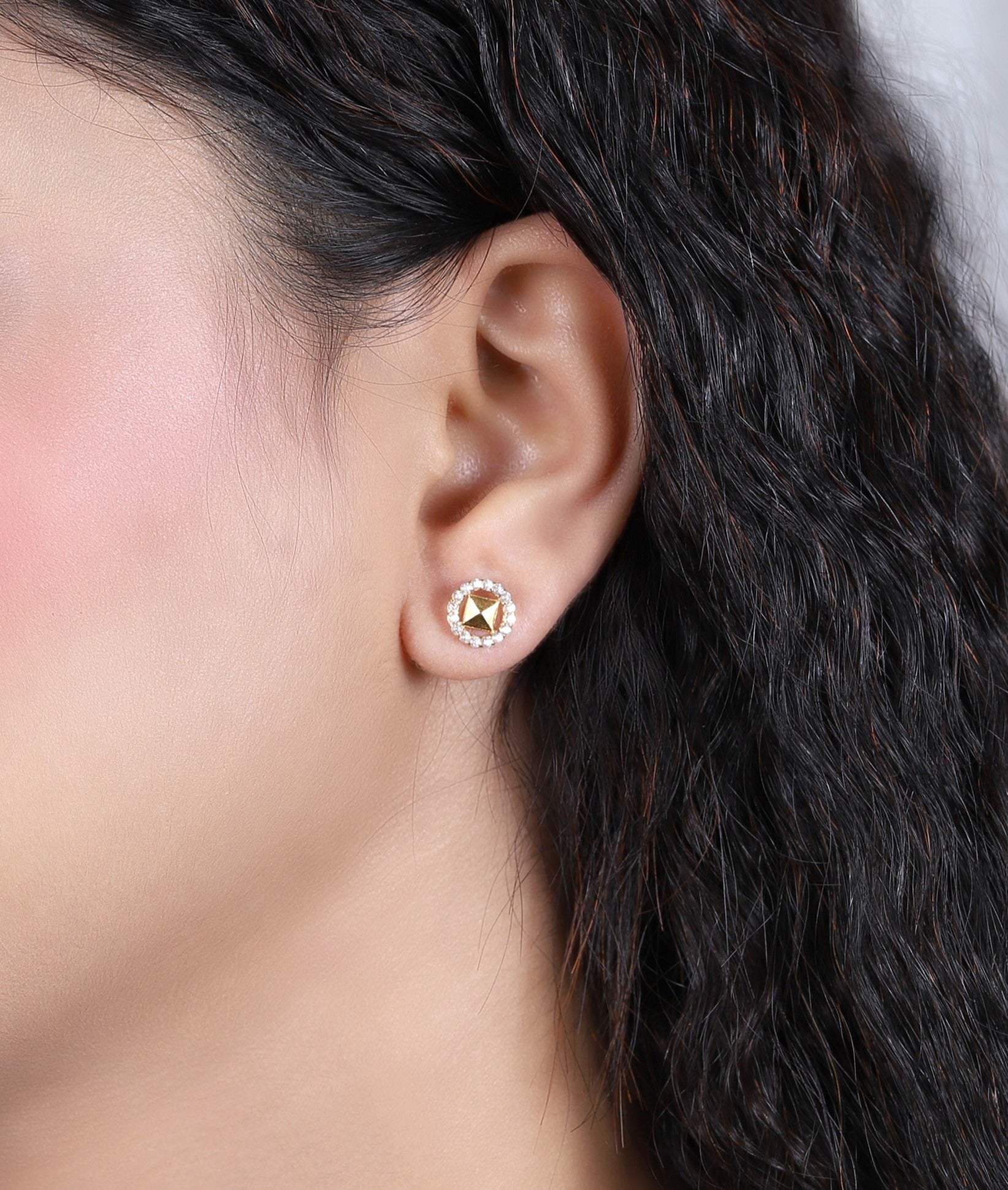 Gold Square with Halo Earrings - Dearest Diamonds