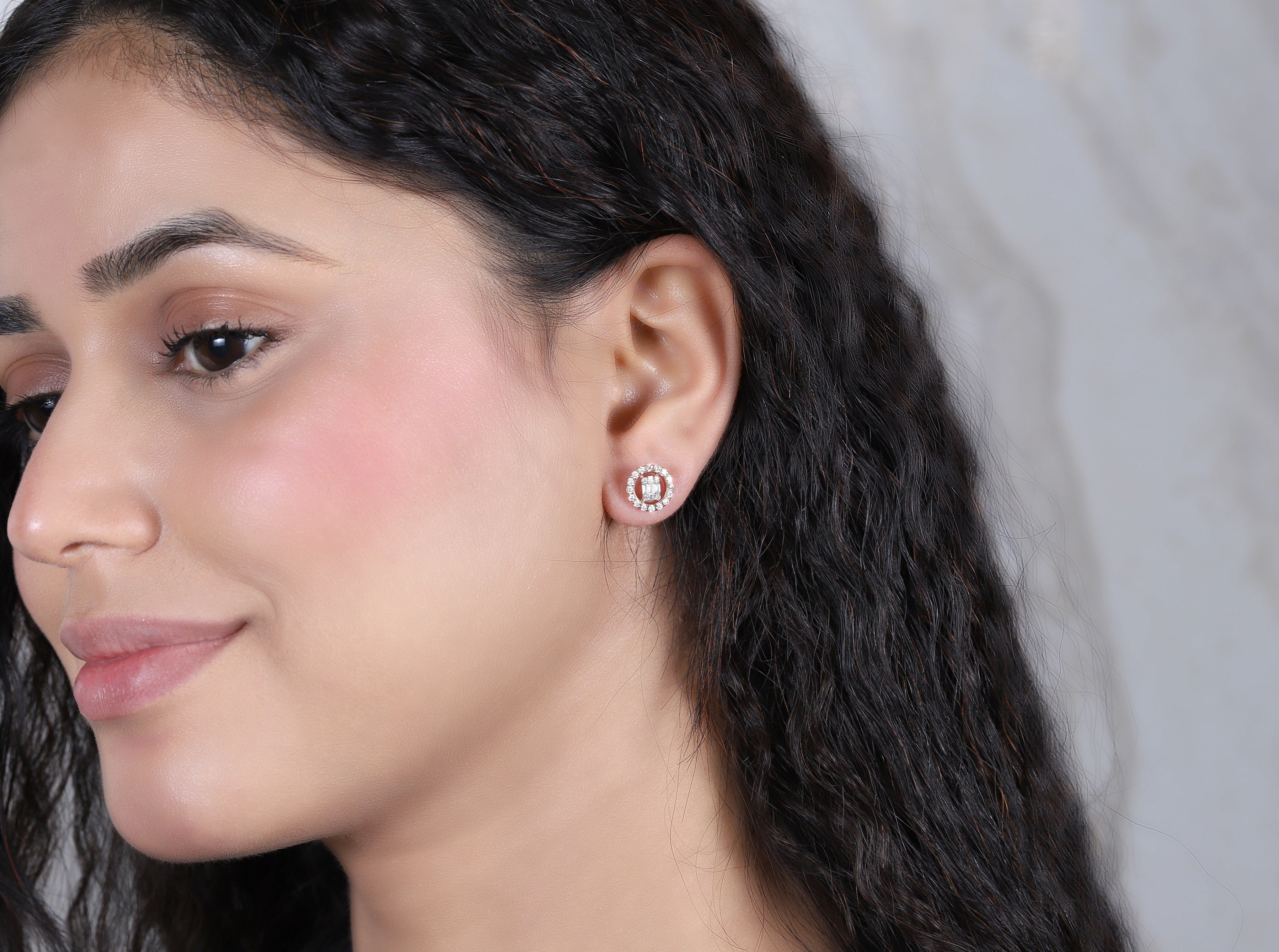 Emerald Diamond Studs with Halo Earrings - Dearest Diamonds