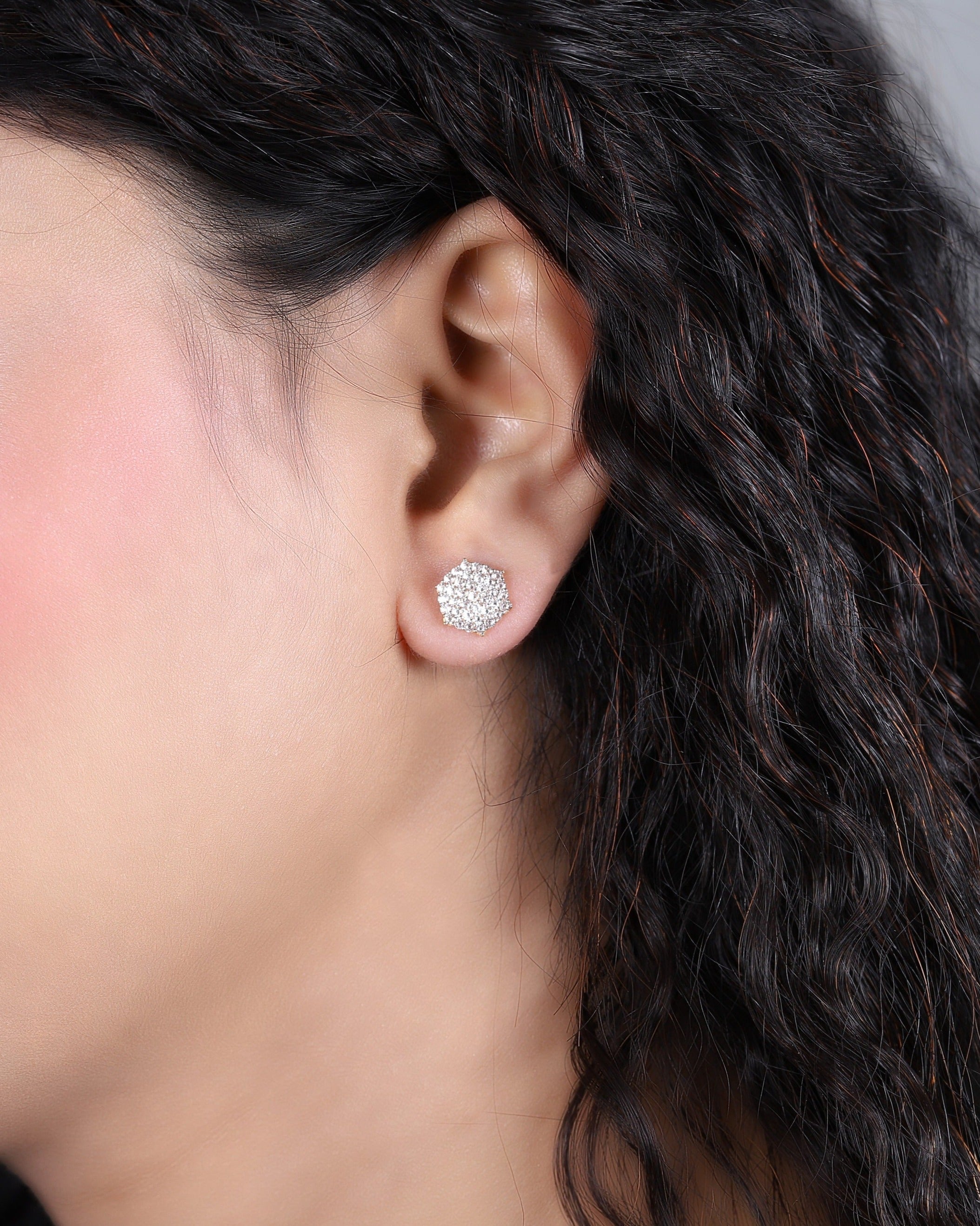 Hexagon Royal Gold Studs Earrings - Dearest Diamonds