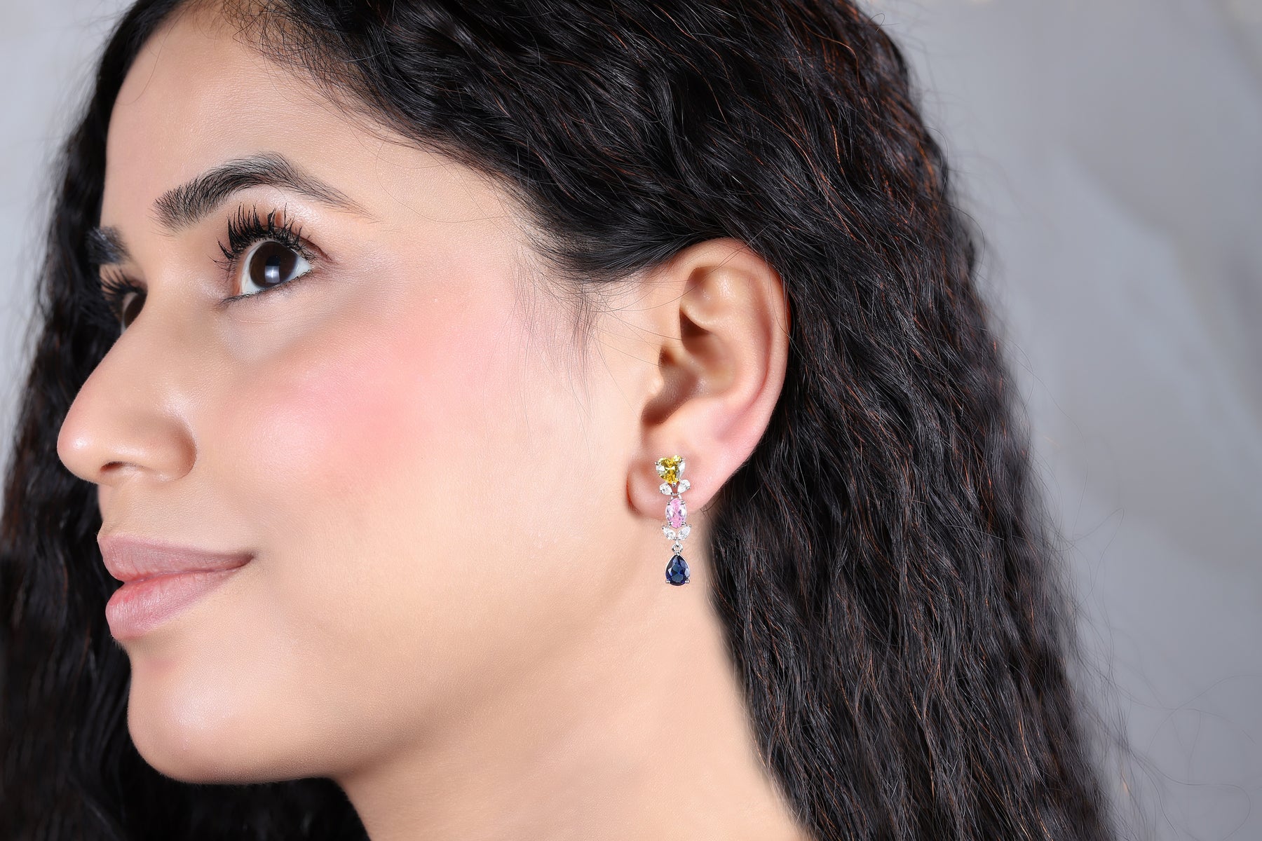 Tricolor Dangly Diamonds Earrings - Dearest Diamonds