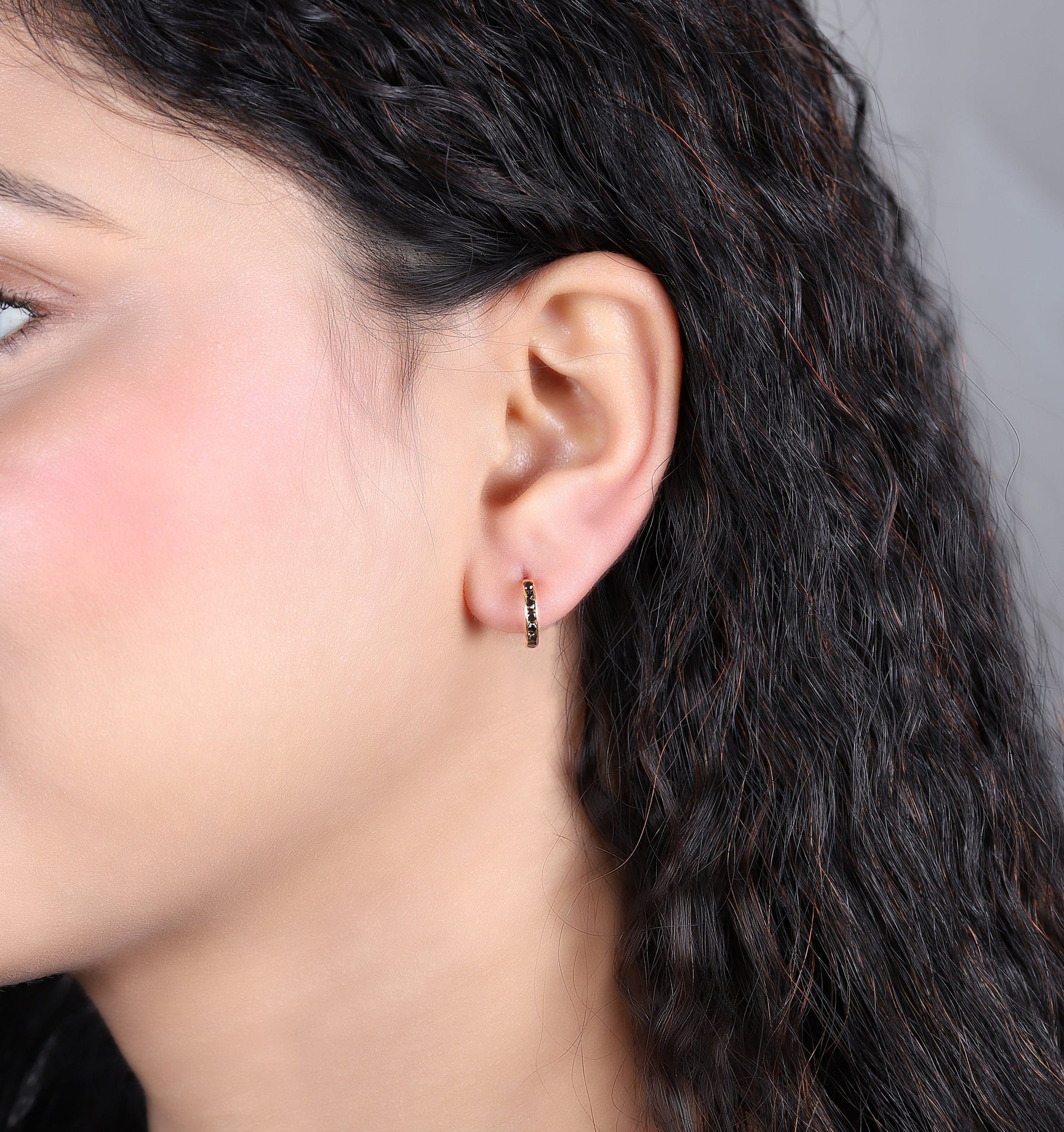 Black Stone Hoops Earrings - Dearest Diamonds