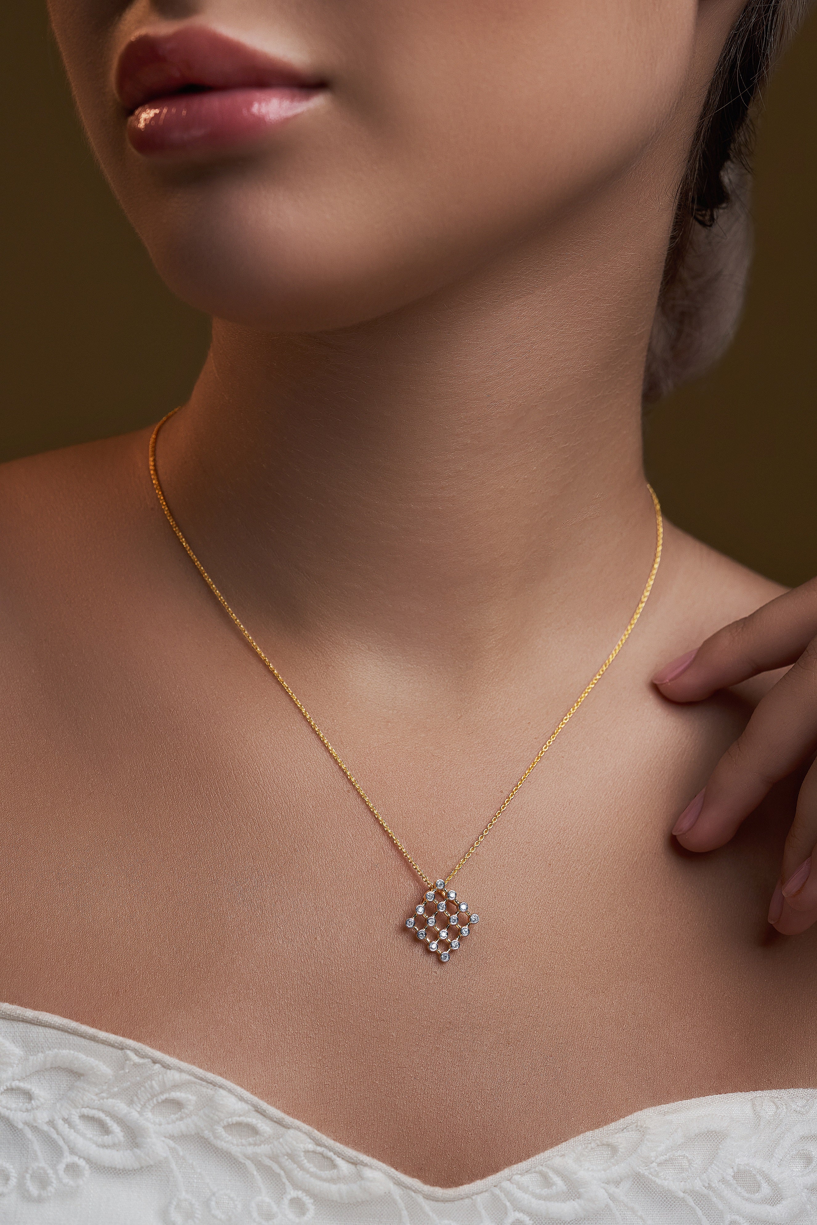 Diamond Diagonal Square Necklace