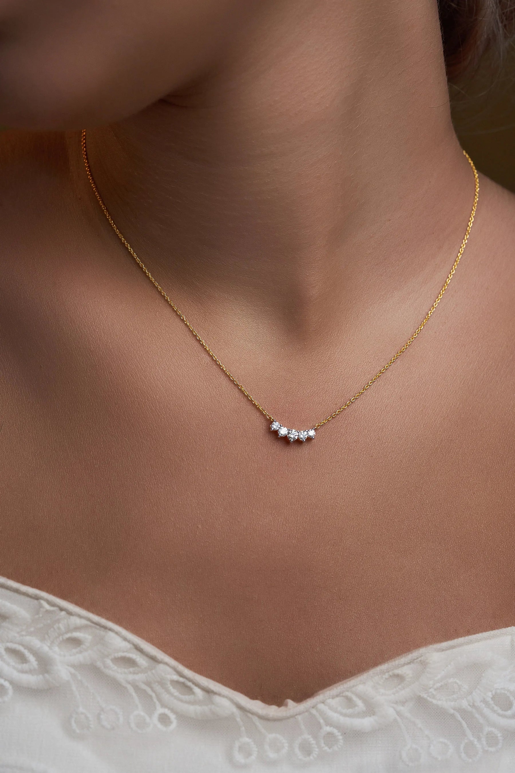 Five Diamond Curve Necklace - Dearest Diamonds