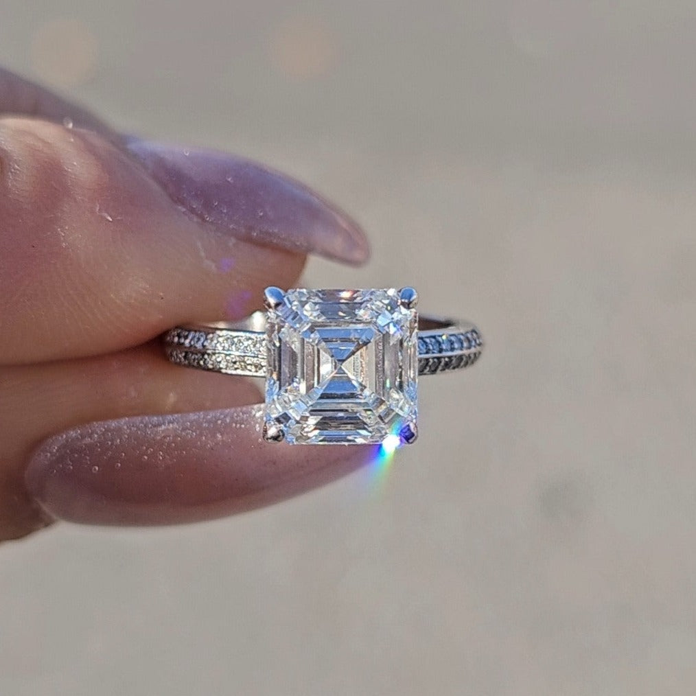 Multi-Row Pavé Assher Cut Ring - Dearest Diamonds